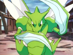 Scyther is the Gym Leader's commonly used Pokémon. Like Kas Gym Leader's Electabuzz, it will become hostile if it sees something red.