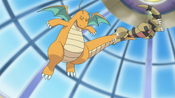 Dragonite tries to shake Krokorok off