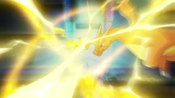 Pikachu battling against Charizard.