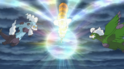 Meloetta's song calms down the Trio