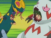 Ash and Nicholai are practicing in Seviper and Zangoose costumes.