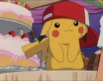 Pikachu wearing Ash's original hat.