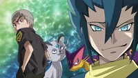 Nanu and his Persian with Grimsley in the Masters trailer (anime)