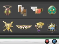 All eight Gym Badges in the Trainer Card menu in 