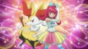Aria and Braixen make a pose in the Pokévision video shown by Shauna.