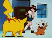 Pikachu rotates Cubone's skull