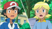 Ash and Clemont are surprised by Pichu's attack