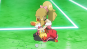 Serena rushed to Fennekin, who fell down