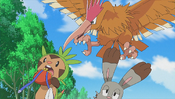 Chespin and Bunnelby running away from Fearow