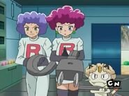 Meowth, Jessie and James drag the cord