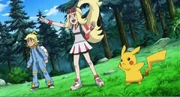 Without her own Pokémon, Korrina has to battle with Pikachu instead of Lucario.