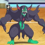 Grimmsnarl battled against Ash. Marnie Gigantamaxed Grimmsnarl to battle Gengar but lost. He is captured in a Dusk Ball.