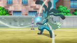 Using Aura Sphere as Mega Lucario under Gurkinn's command in a flashback