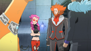 Malva and Lysandre congratulating Alain for his victories.