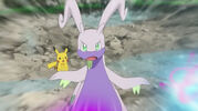 Goodra protecting Pikachu