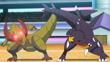 Haxorus fighting Garchomp