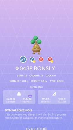 Bonsly - #438 -  Pokédex