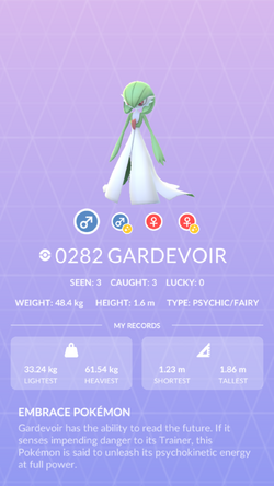 First Pokémon GO screenshot of Shiny Gardevoir with the Community Day  exclusive move Synchronoise