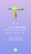 Example screenshot of the incomplete Pokédex entry of Carnivine