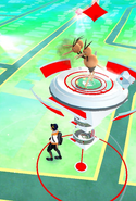 Gym claimed by Team Valor, in Map View before rework of Gyms System