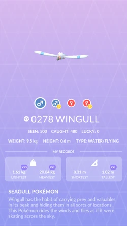 Pokémon Go – Shiny Wingull (Goélise) – Échange Ou Enregistrement Sous 30 Jours