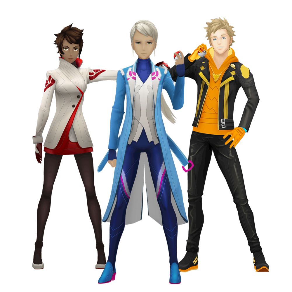 The Team Leaders for Team Mystic (Blanche), Valor (Candela), and