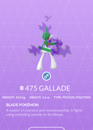 Gallade Shadow Pokédex entry