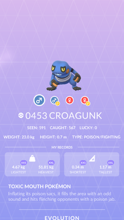 Croagunk 100% perfect IV stats, shiny Croagunk in Pokémon Go