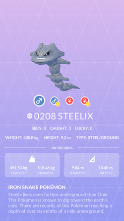 Onix, Steelix from 'Pokemon GO' 