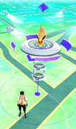 Gym claimed by Team Mystic, in Map View before rework of Gyms System