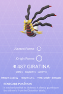 Giratina Origin Pokédex entry