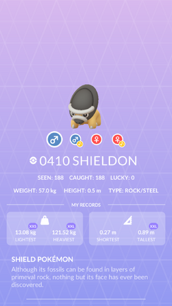 Shieldon, Pokédex(Pokémon GO)