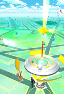 Gym claimed by Team Instinct, in Map View before rework of Gyms System