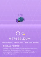 Beldum Shadow Pokédex entry