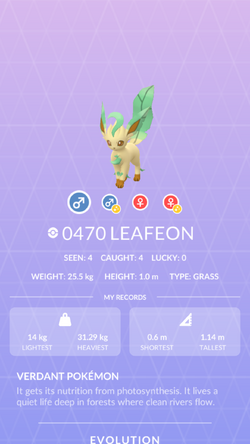 Leafeon, Pokédex