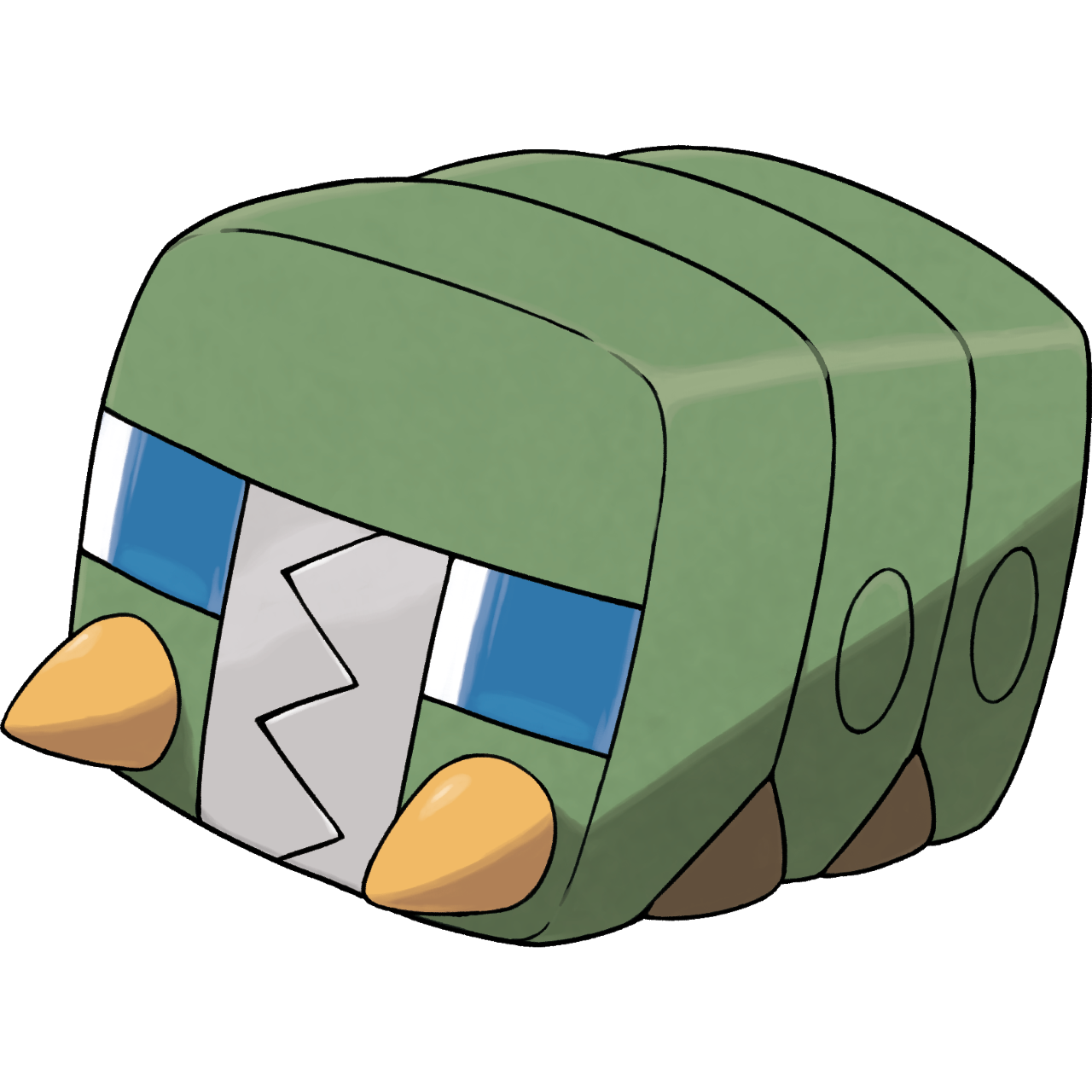 Mundo Pokémon - 736- Grubbin. Tipo: inseto. Evolução: Charjabug (nível 20)  e Vikavolt (Subir de nível perto de rochas Magnéticas). Histórico: Sua  forte mandíbula permite raspar árvores e mastigar a seiva. Ele