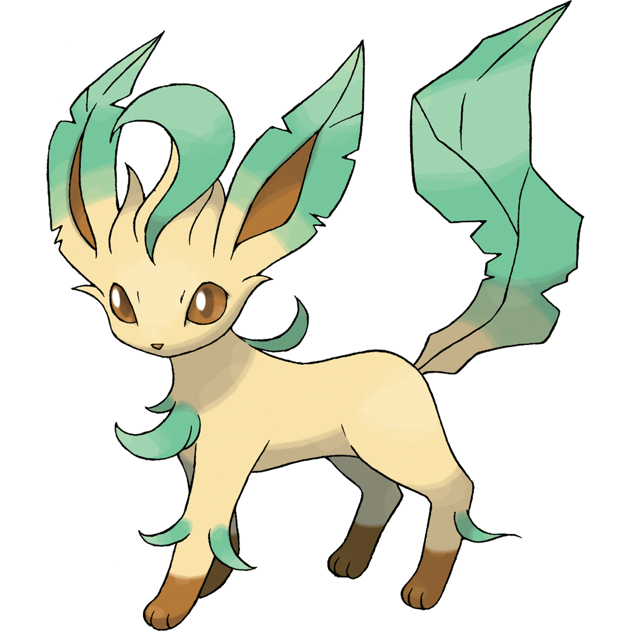 Leafeon • Grass Type Pokémon —————————————————— Leafeon is a mammalian,  quadruped Pokémon. Its body is tan with dark b…