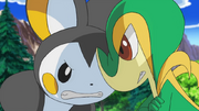 EP694 Iris Emolga Ash Snivy