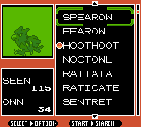 Pokédex interface GSC