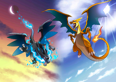 Mega Charizard X Mega Charizard Y artwork