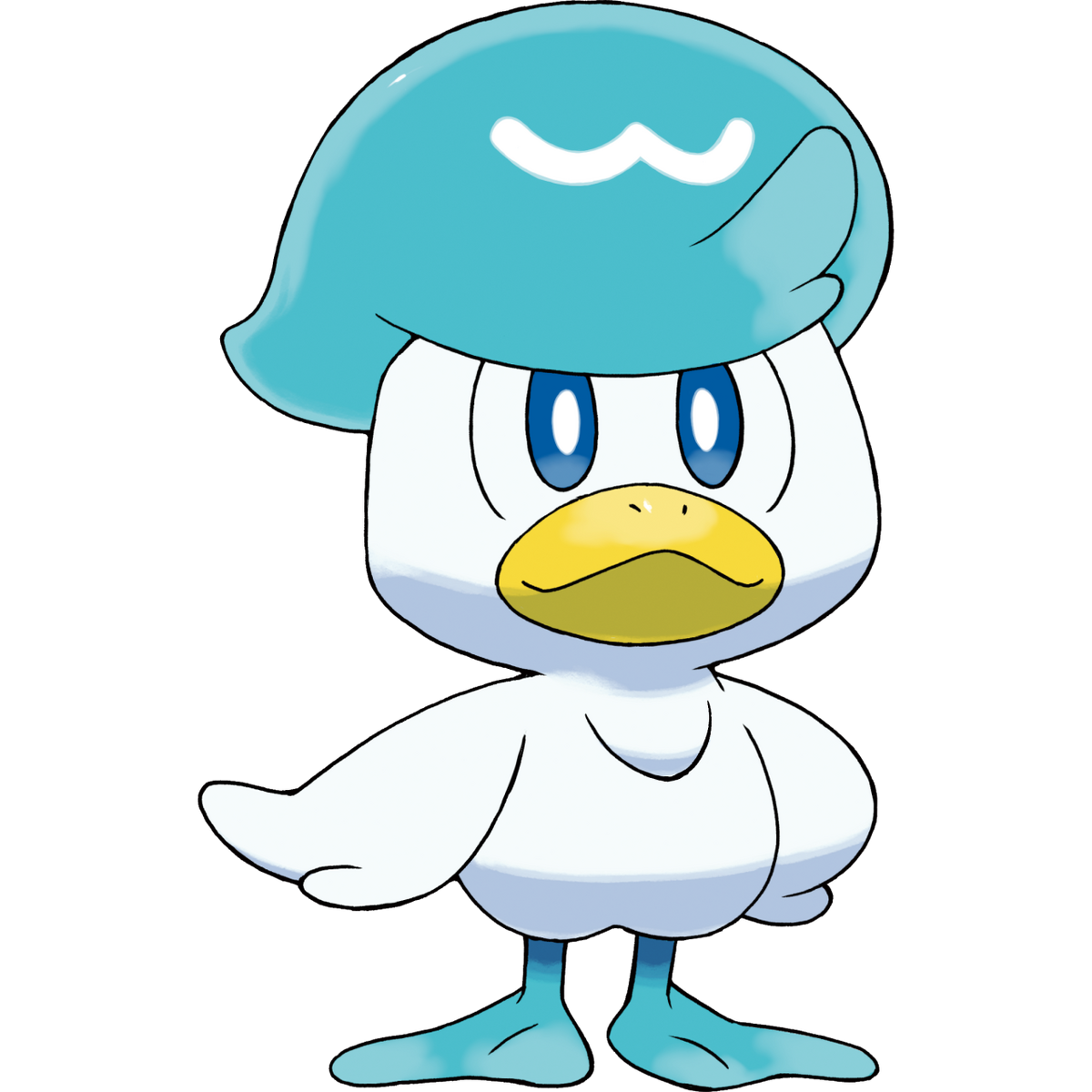 Bonito pato Pokémon do tipo elétrico com olhos vermelhos