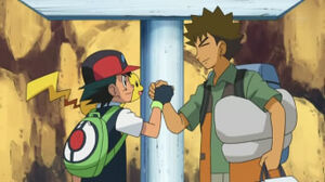 Ash y Brock despidiendose