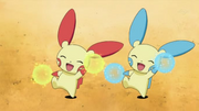 Plusle y Minun usando Refuerzo