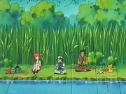 Ash,Misty y Brock pescando