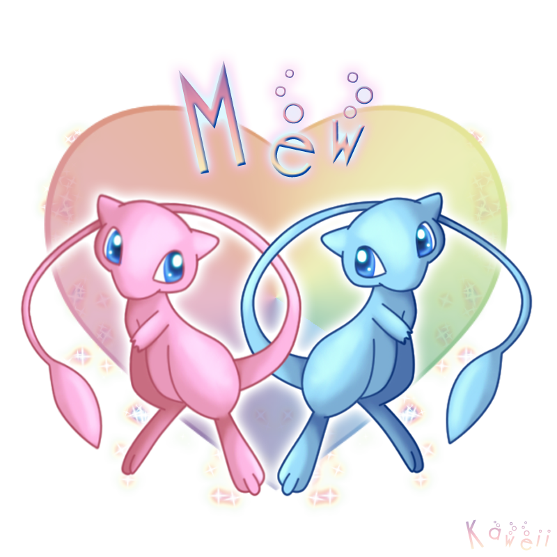 Mew. mew, the legendary pokémon. mew, the mythical pokémon. a half shiny mew.  mew is half shiny. mew is pink and blue. a multicolored mew. pokémon  scarlet and pokémon violet, paldea region