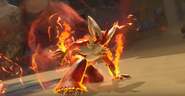 Mega Blaziken in his victory animation.