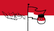 A map of Indonesia at the left and Indonesiaball at the right with its's flag, with a background of the Red-White flag of Indonesia