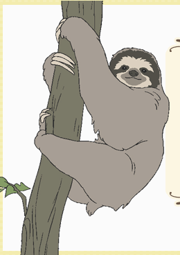 Furry brown sleepy smiling sloth (minimalist anime)