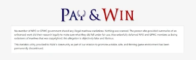 NPO announcing the closure of the stat page for the P&W community coupled with a message denying all allegations of cheating.