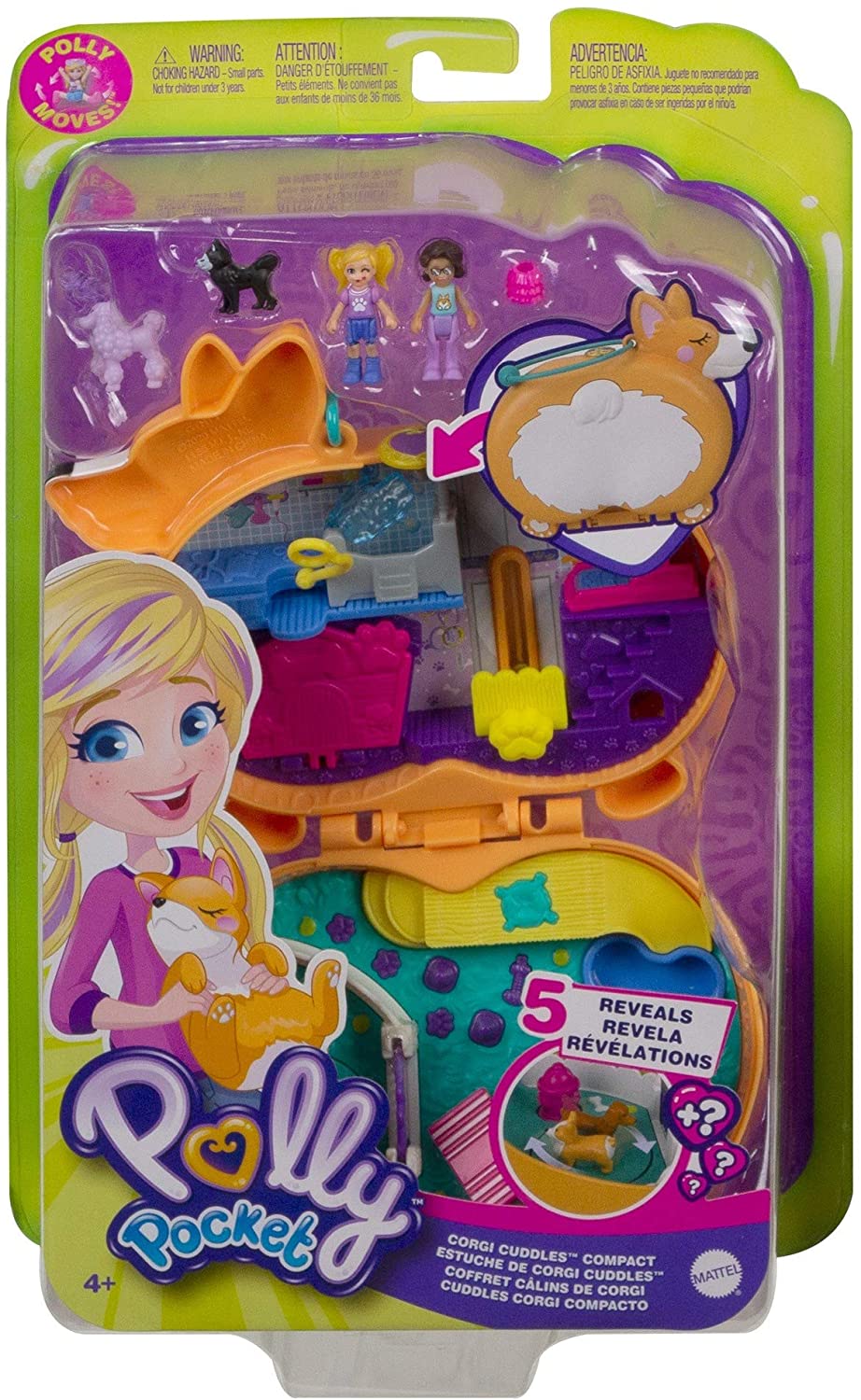 Polly Pocket Corgi Cuddles Compact Playset with 2 Micro Dolls